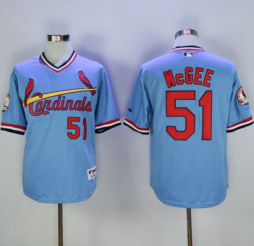 Cardinals #51 Willie McGee Blue Cooperstown Throwback Stitched MLB Jersey - Click Image to Close